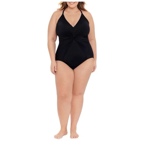 NWT Black Twist Knot One Piece Swimsuit 1X (16/18) - Picture 1 of 10